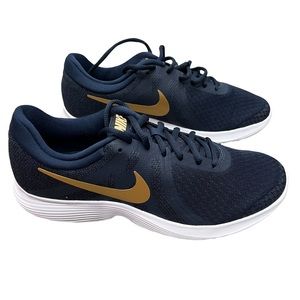 Nike Revolution 4 Running Athletic Shoes Sneakers Navy Gold 9.5 New Box